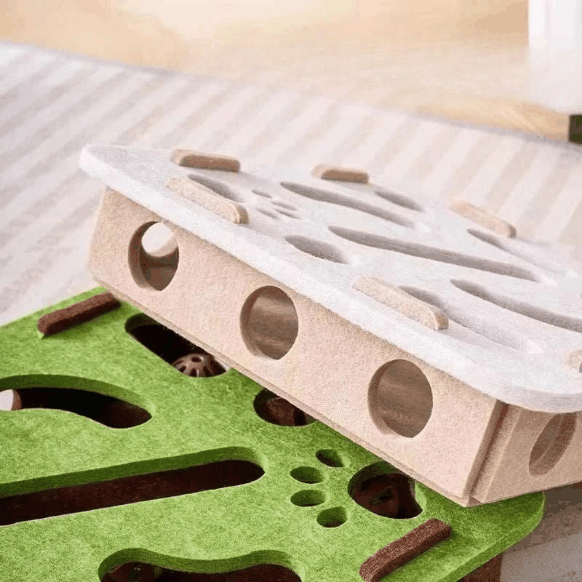 PurrPlay Interactive Cat Puzzle Box felt puzzle toy for indoor cat enrichment and exercise