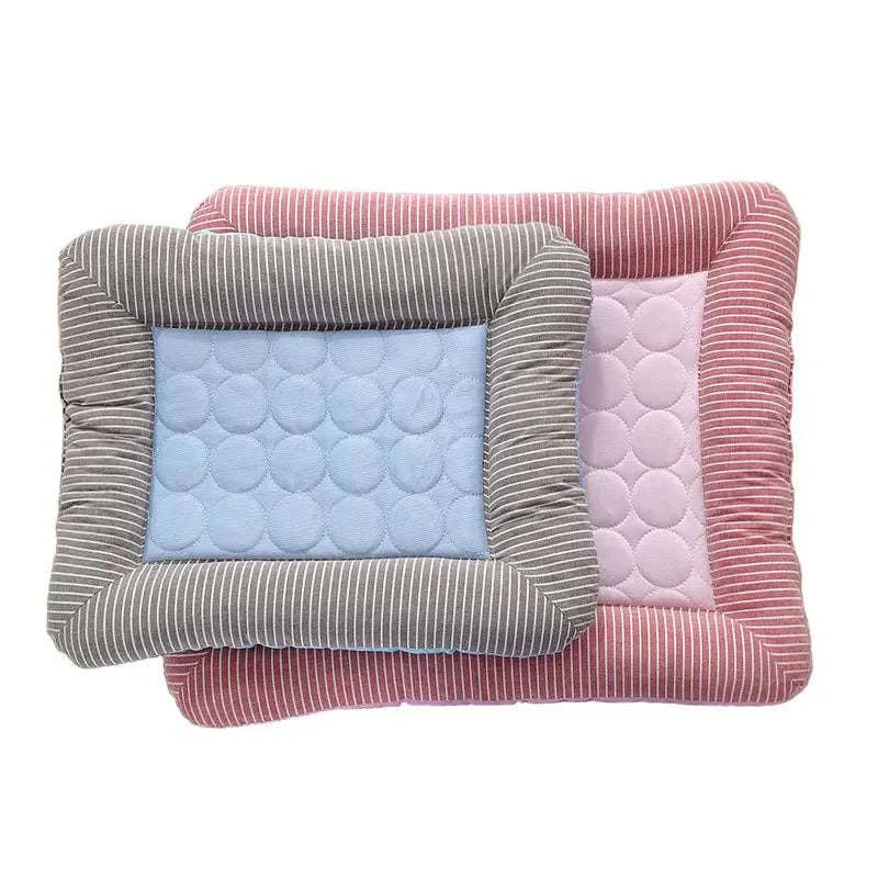 Pink and blue breathable cooling pad bed for dogs and cats with striped 100% cotton material