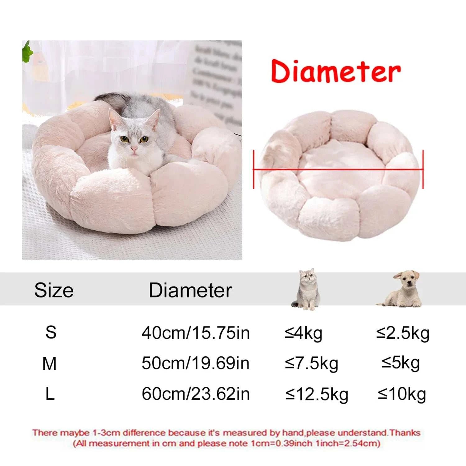 round plush pet bed for large dogs and cats with soft fiber material and non-slip bottom