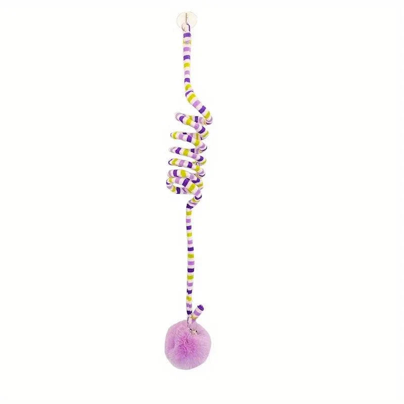 PurrSwing Interactive Cat Teaser Wand with hanging spring and plush bell toy for cats and kittens