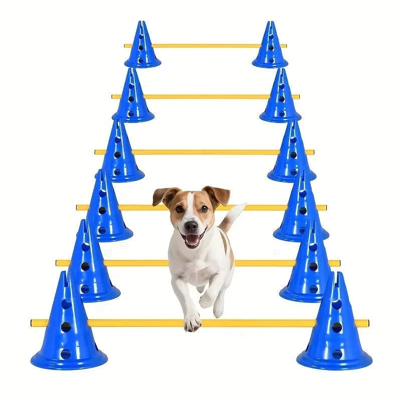 AgilePaws Dog Training Hurdle Set with adjustable hurdles and perforated buckets for agility training outdoors