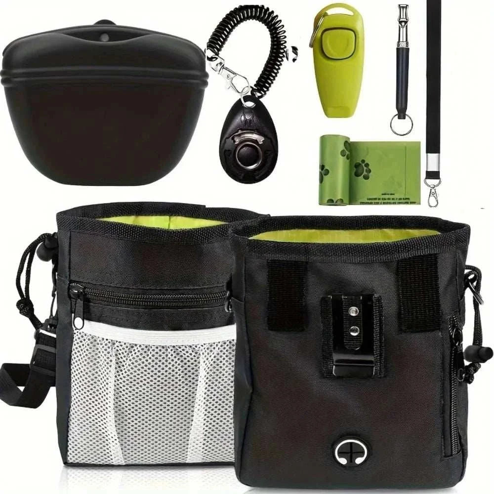 TrainMate Complete Dog Training Kit with treat pouch, silicone treat cup, clicker, whistle, and adjustable waist belt