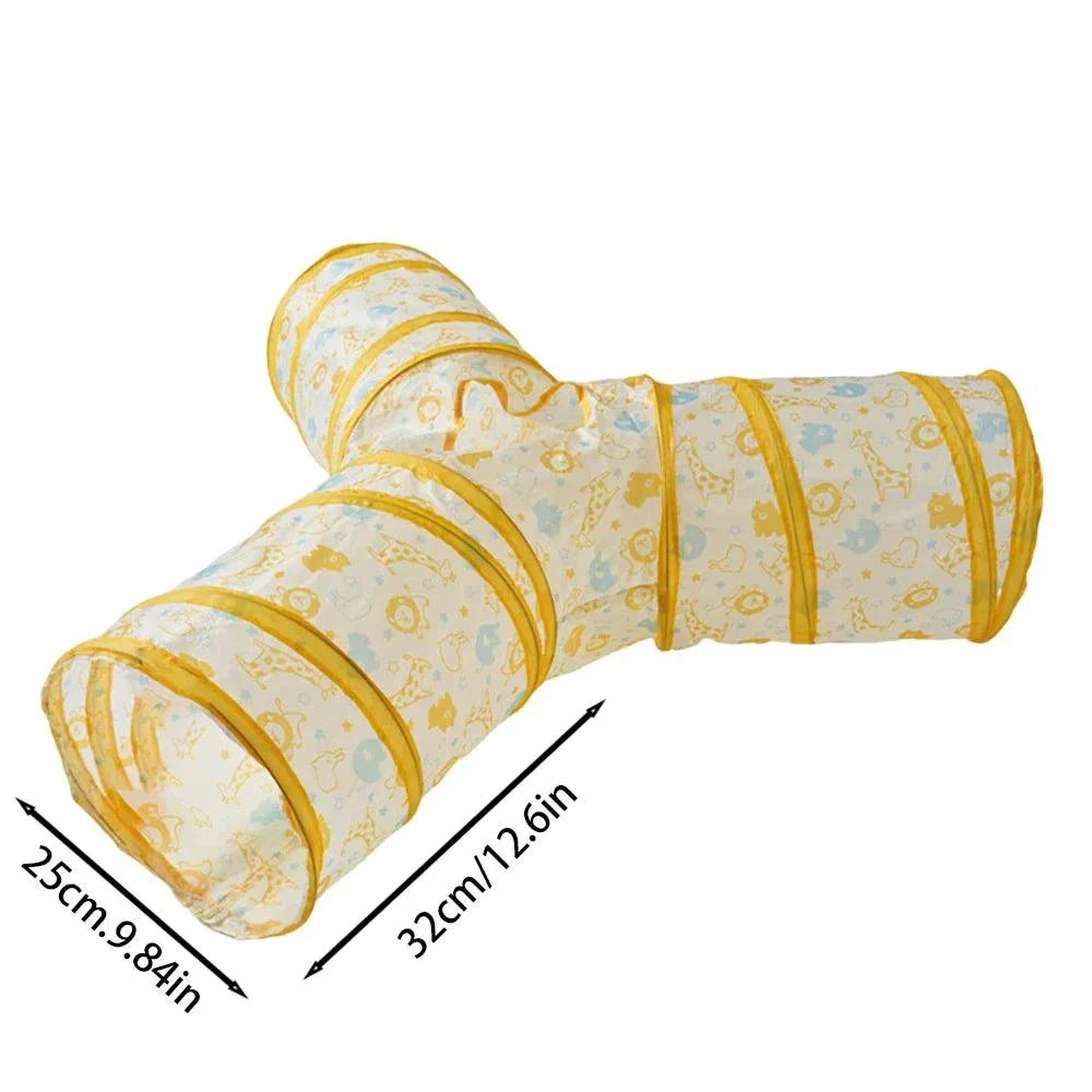 PurrMaze Foldable Cat Tunnel interactive play tunnel with crinkle fabric and hanging ball toy for cats and small pets