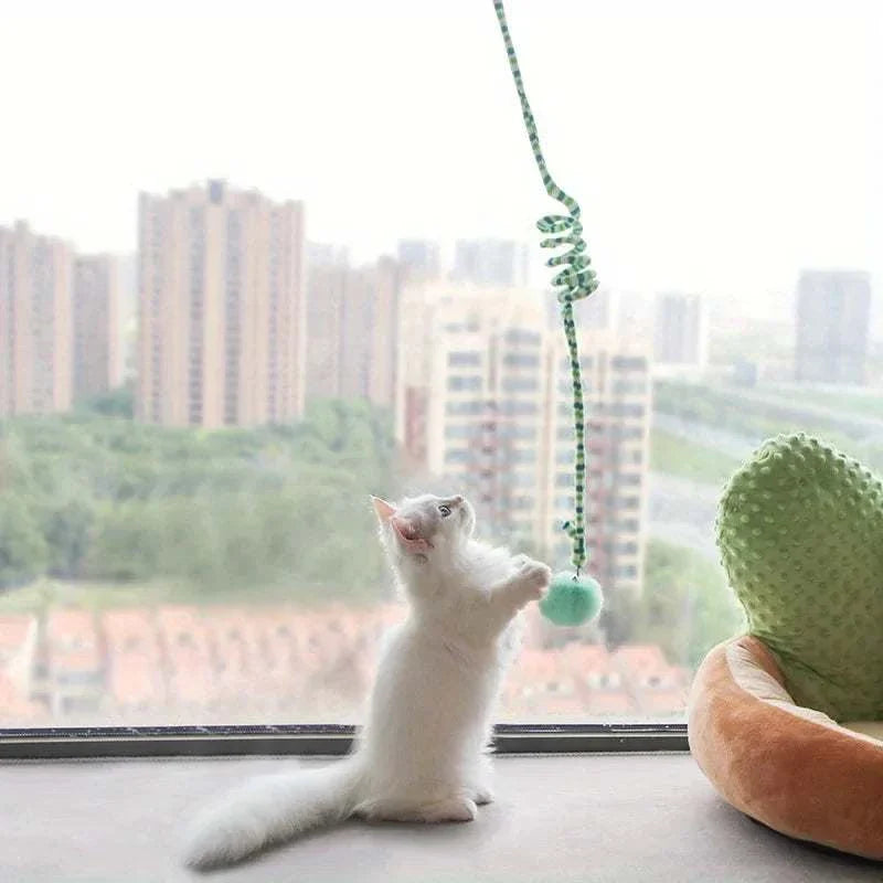 PurrSwing Interactive Cat Teaser Wand with hanging spring and bell for cats to jump and play