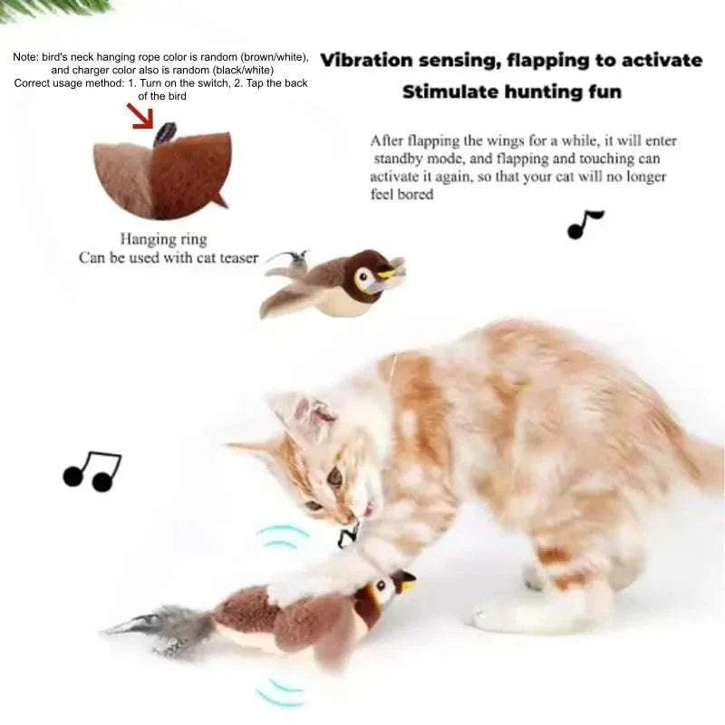 FlappyBird Interactive Cat Toy plush bird with rechargeable chirping and flapping wings for cats