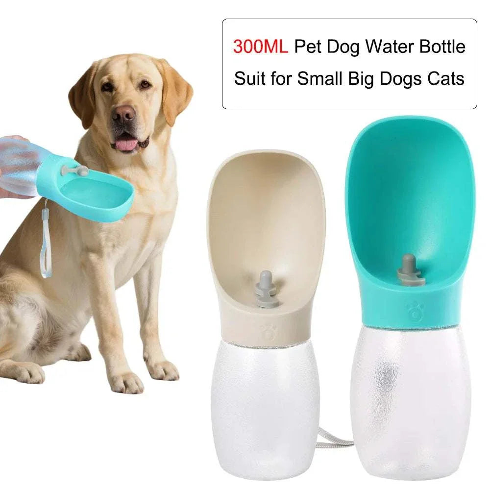 HydroPaw Portable Pet Water Bottle in white with built-in drinking bowl and carrying lanyard for pet hydration on the go