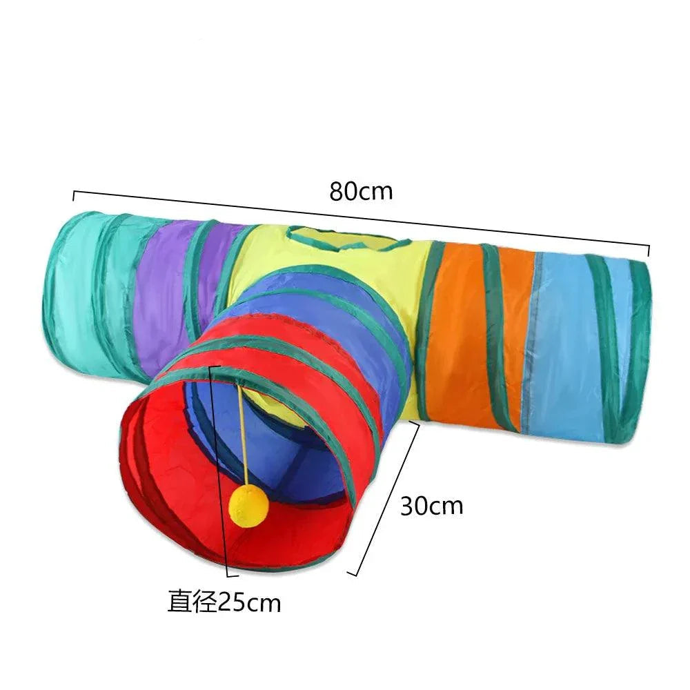 PurrMaze Foldable Cat Tunnel interactive play toy for cats and kittens with crinkle fabric and hanging ball