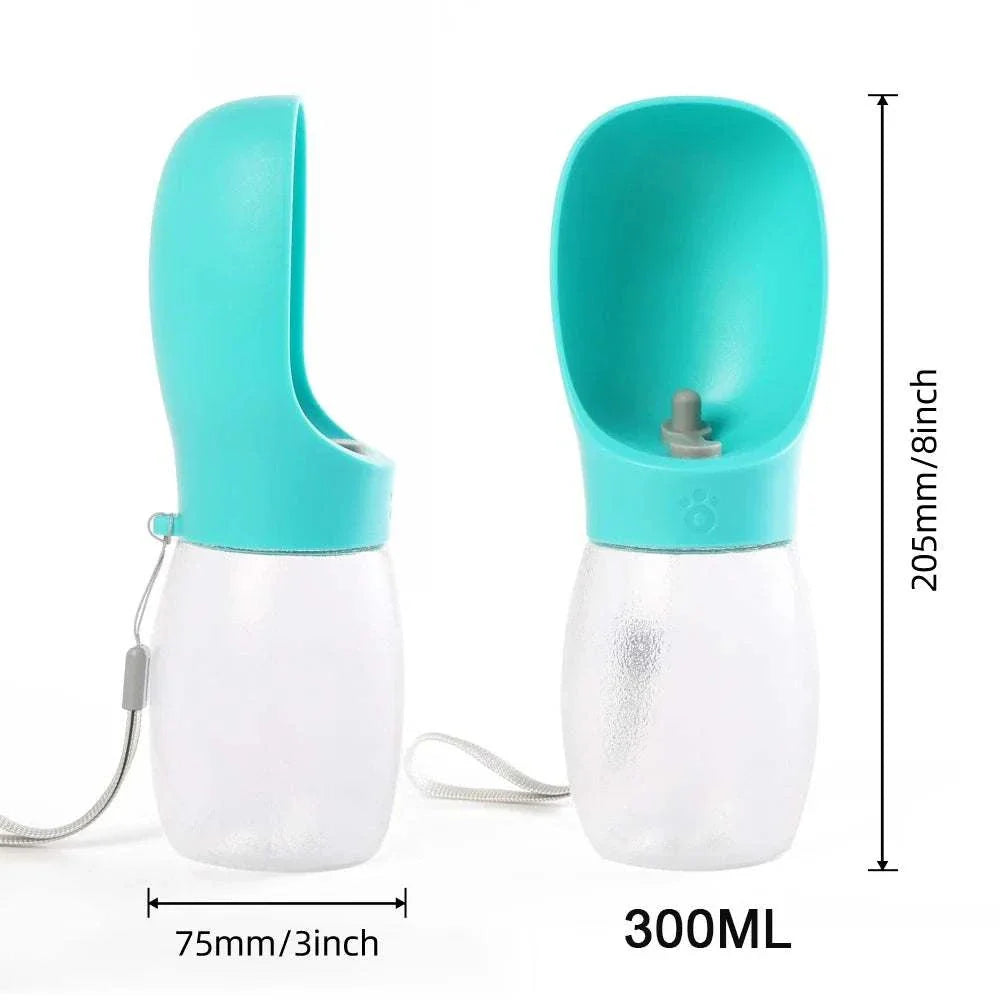 HydroPaw Portable Pet Water Bottle in turquoise with integrated drinking bowl and carrying lanyard for pet hydration on the go