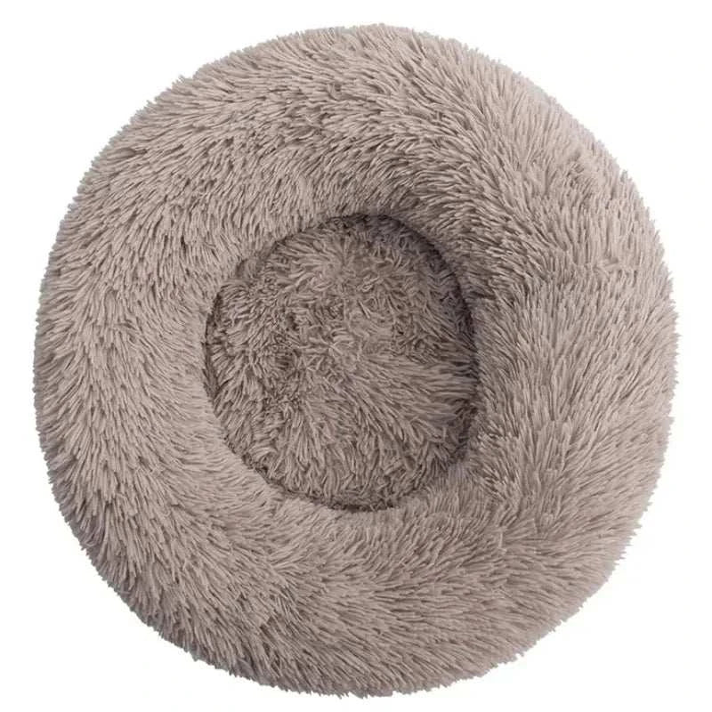Round plush pet bed for large dogs and cats, super soft and warm, multiple sizes 40-90cm, machine washable with non-slip bottom