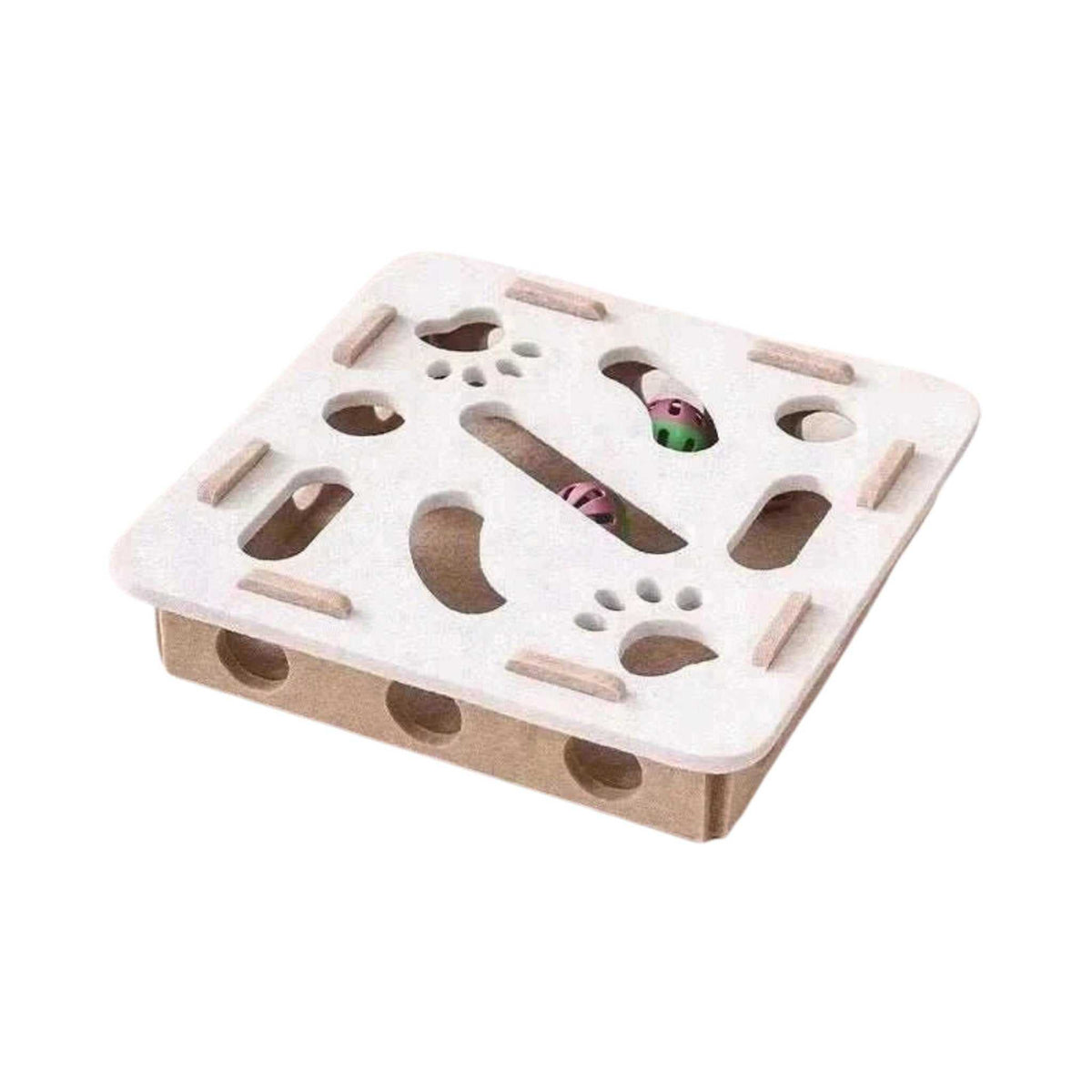 PurrPlay Felt Play & Scratch Box – Camel, Square, on a white background