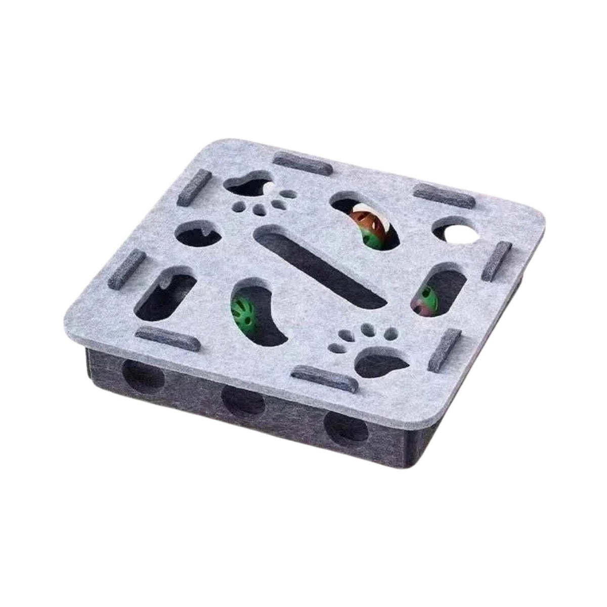 PurrPlay Felt Play & Scratch Box – Grey, Square, on a white background