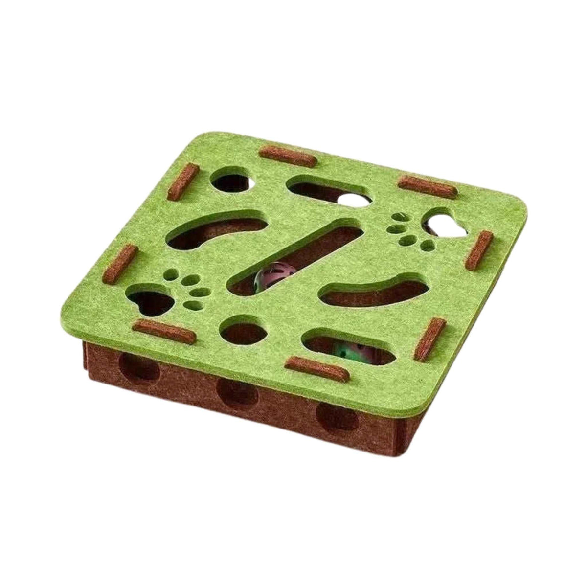 PurrPlay Felt Play & Scratch Box – Green, Square, on a white background