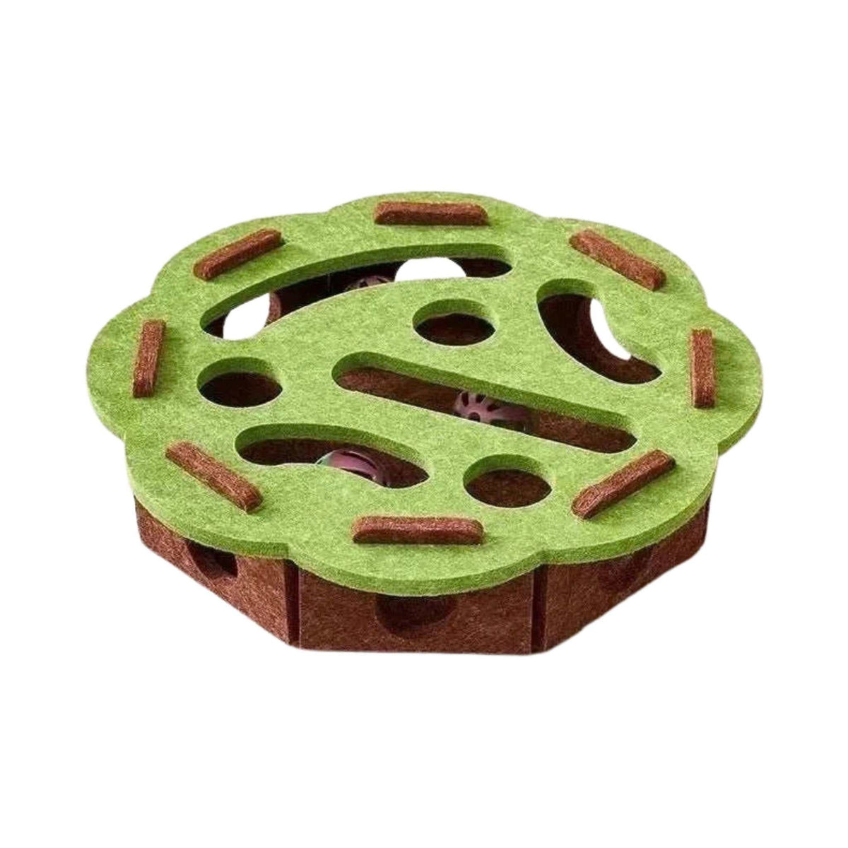 PurrPlay Felt Play & Scratch Box – Green, Round, on a white background