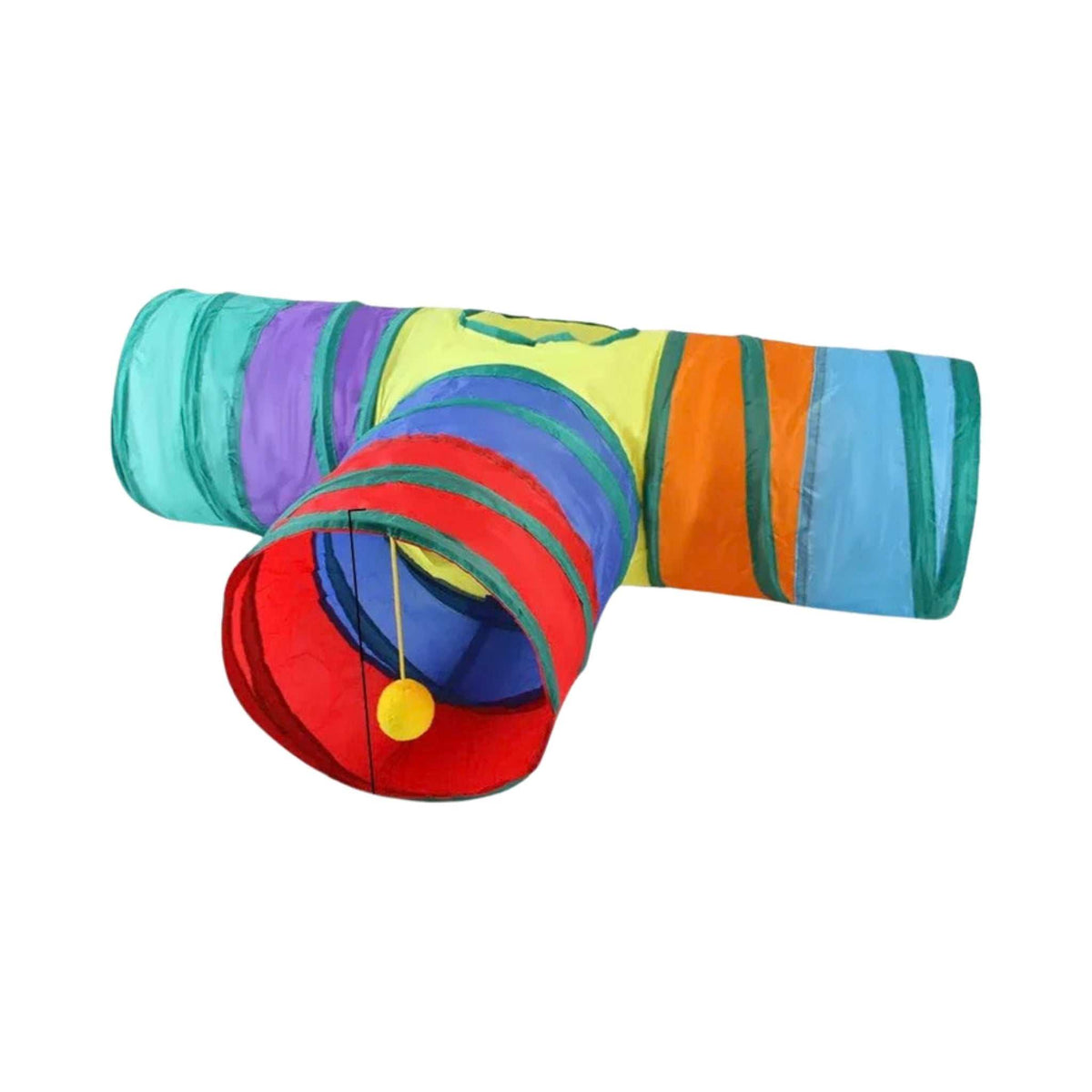 PurrMaze Foldable Cat Tunnel – T-Shape, Multicolour, on a white background