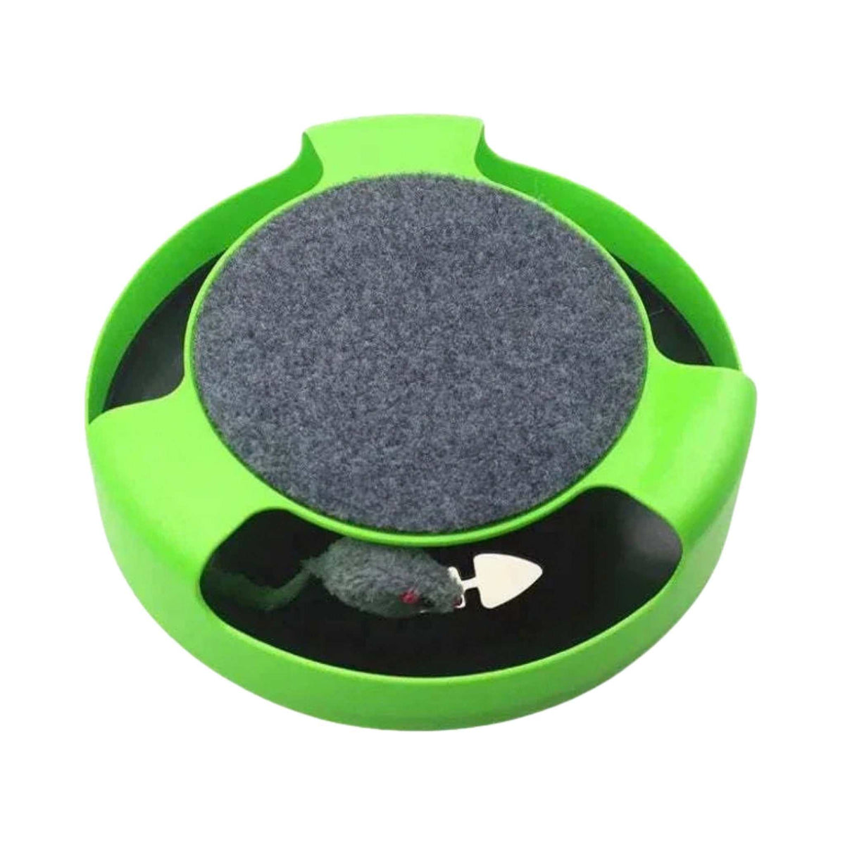 SpinTrack turntable chase toy in green on a white background
