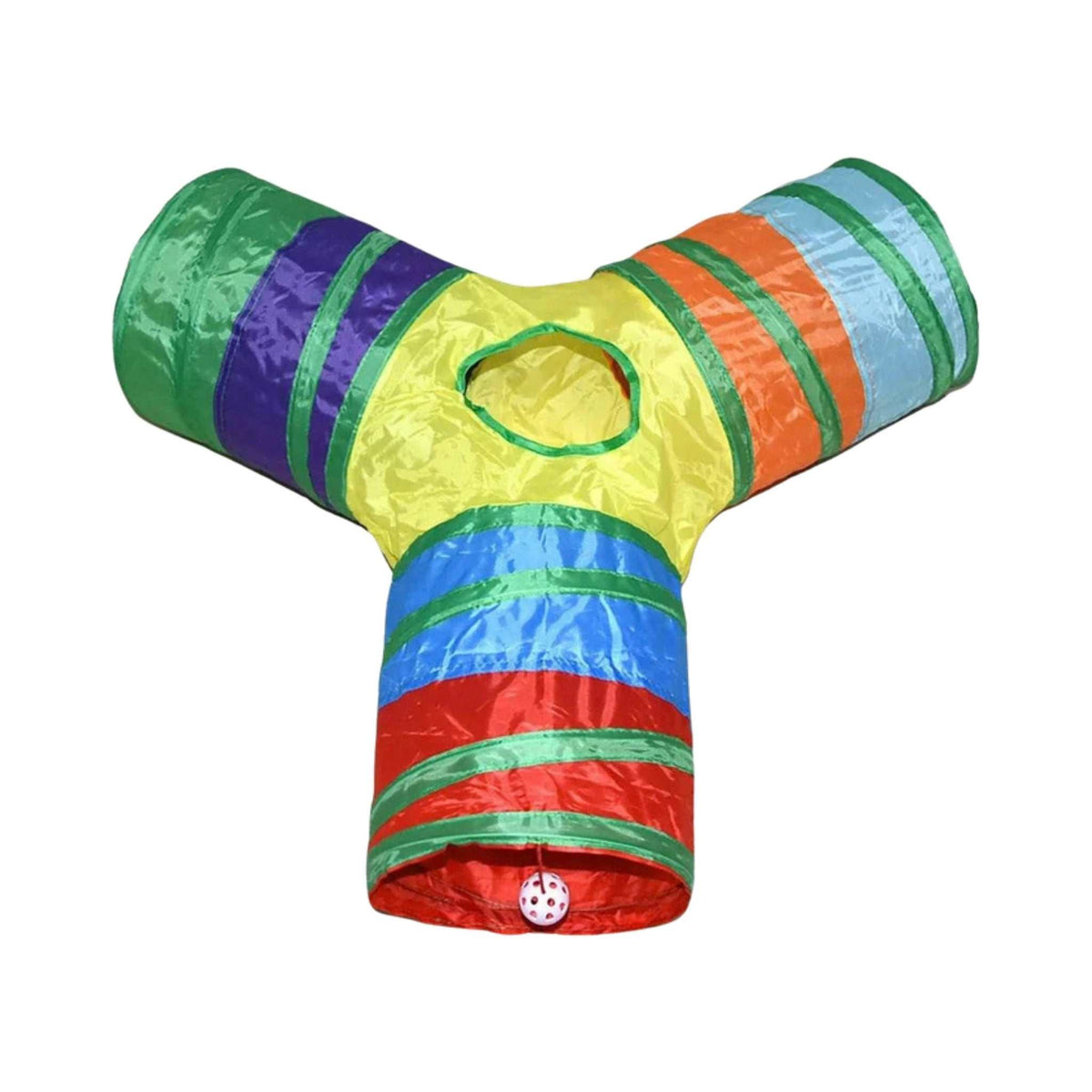 PurrMaze Foldable Cat Tunnel – Y-Shape, Multicolour, on a white background