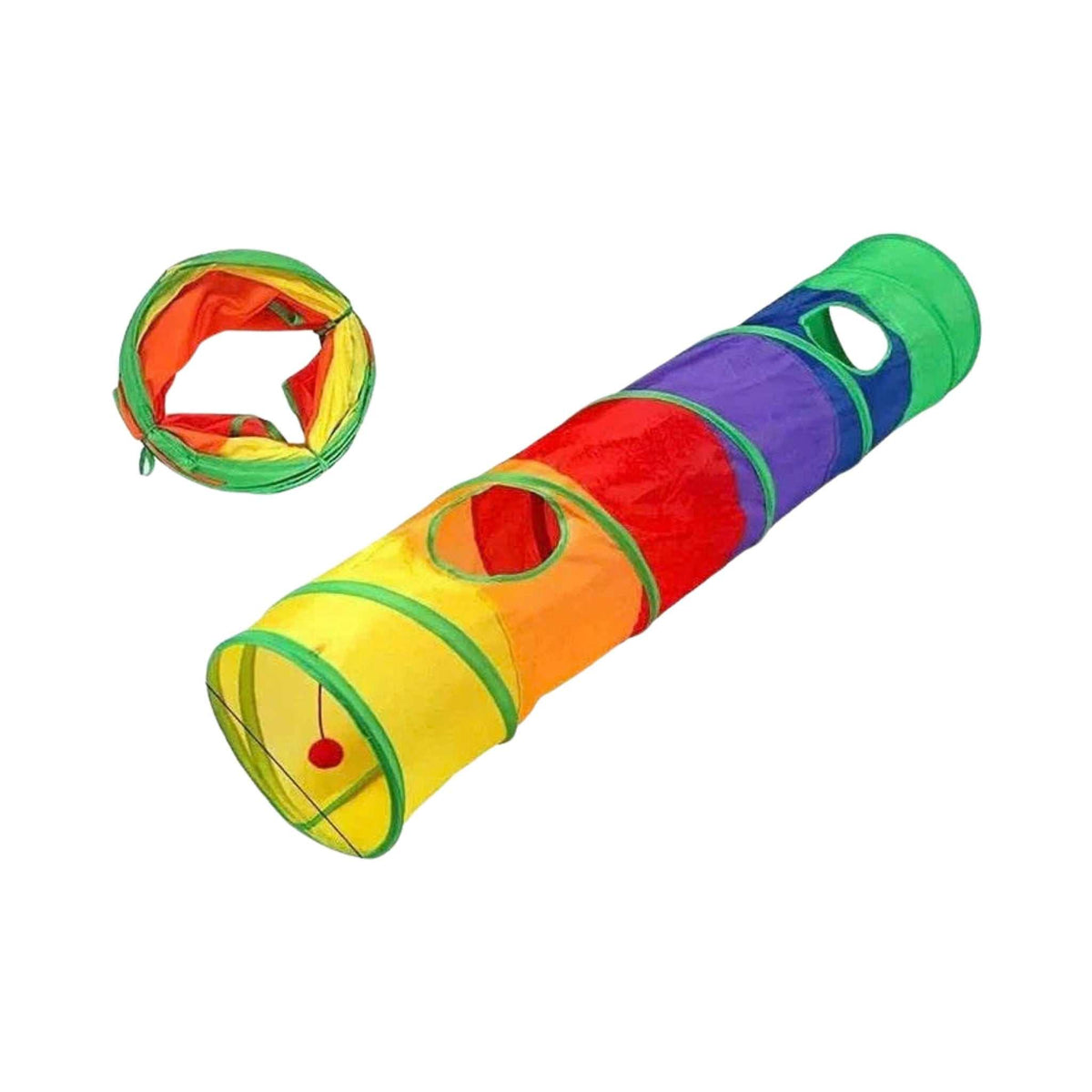 PurrMaze Foldable Cat Tunnel – Straight with Holes, on a white background