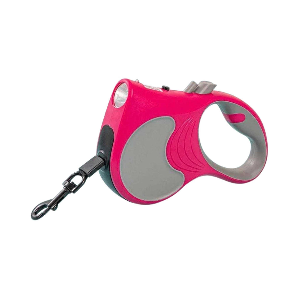 LumiPaw Retractable Leash with LED Light – Rose Red, on a white background