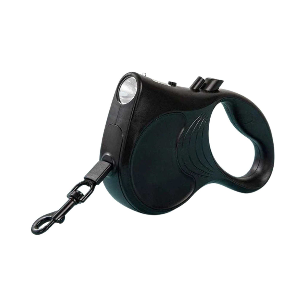 LumiPaw Retractable Leash with LED Light – Black, on a white background