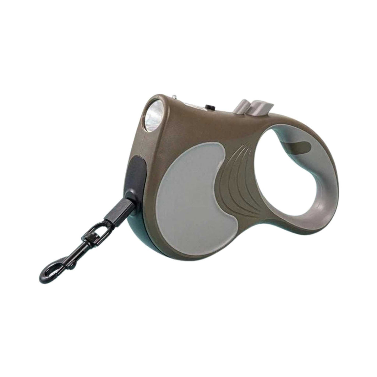 LumiPaw Retractable Leash with LED Light – Brown, on a white background