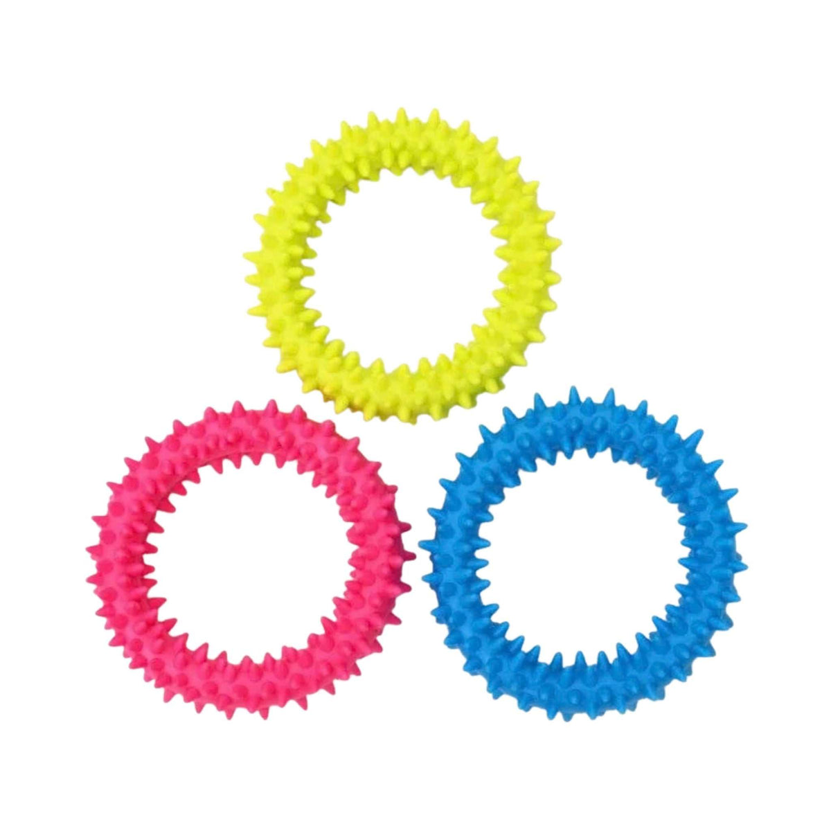 PawzChew Squeaky Dental Ball – Thorn Ring, on a white background