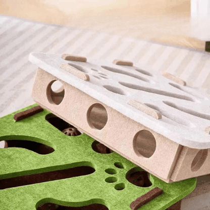 PurrPlay Interactive Cat Puzzle Box felt puzzle toy for indoor cat enrichment and exercise
