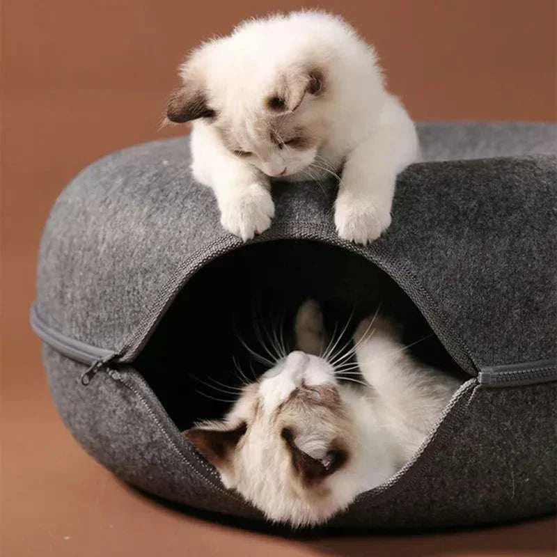 PurrNest™ 2-in-1 cozy donut-shaped cat tunnel bed for play and rest