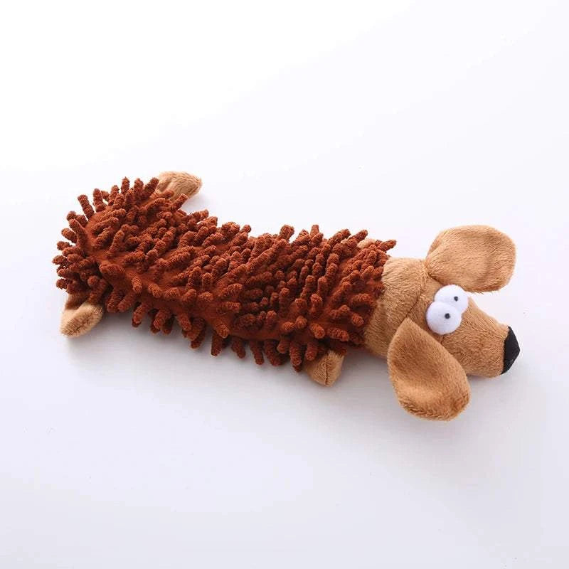 SnuggleSqueak Plush Dog Toy soft fleece squeaky animal design for puppies and adult dogs