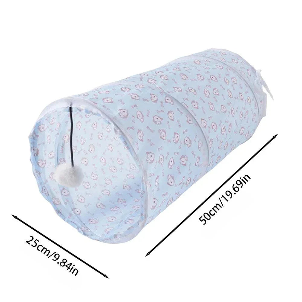 PurrMaze Foldable Cat Tunnel made of durable fabric with crinkle material and hanging ball toy for interactive indoor and outdoor play for cats and small pets