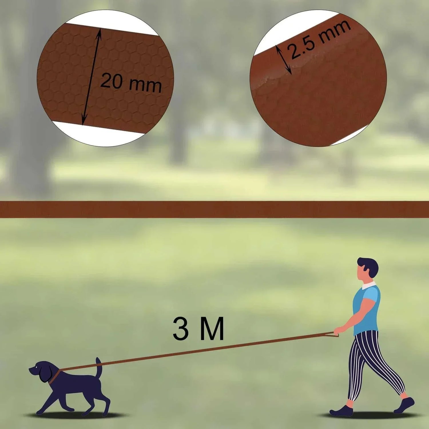 TrailFlex Long Dog Training Leash made of durable PVC shown with a dog on a walk outdoors