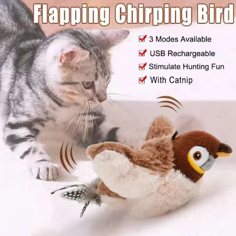 FlappyBird Interactive Cat Toy plush bird with chirping sound and flapping wings for cats