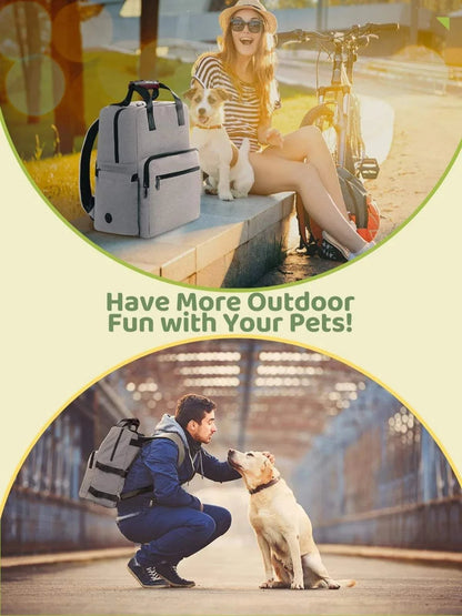 AdventurePaw Pet Travel Backpack made of durable polyester with multiple compartments and collapsible water bowl for pet travel organization