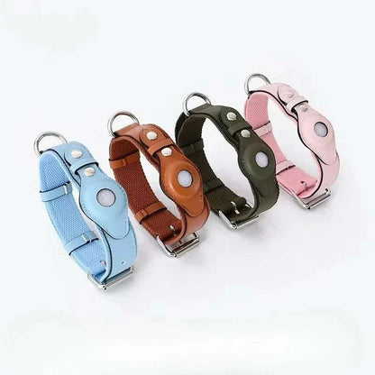 SecureTrack Leather AirTag Collar and matching leash set for dogs with built-in AirTag holder and adjustable buckle