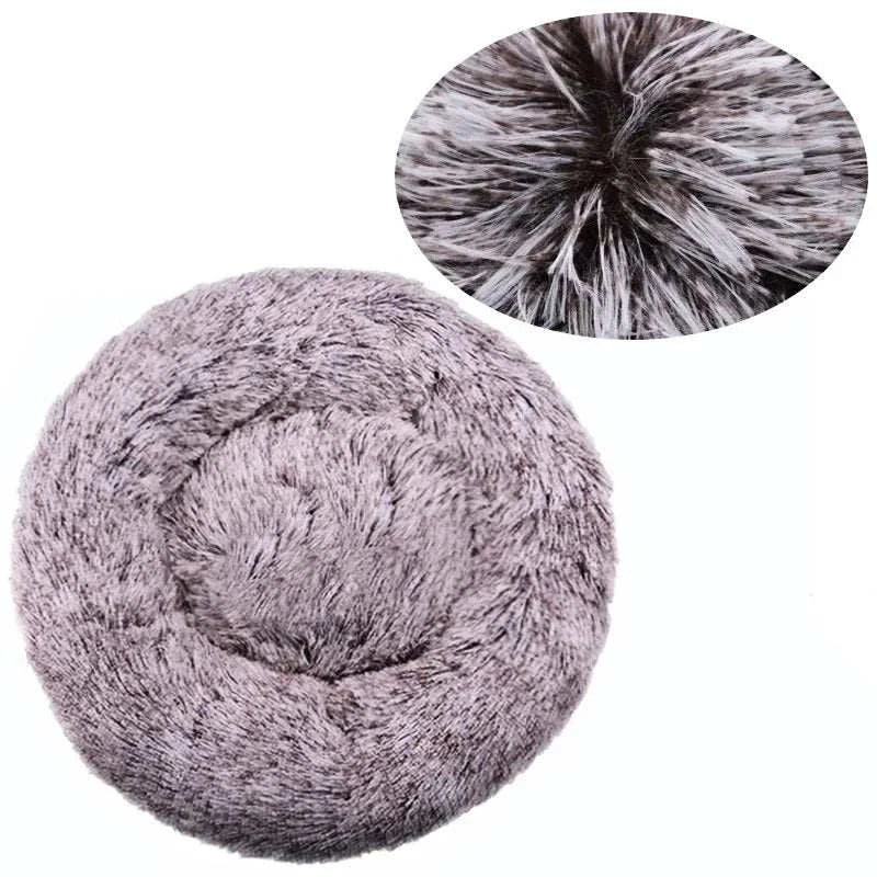 Round plush pet bed for large and medium dogs, super soft and warm sleeping bed with non-slip waterproof bottom, machine washable fiber material