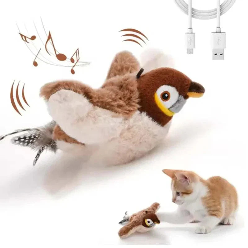 FlappyBird Interactive Cat Toy plush bird with chirping sound and flapping wings for cats