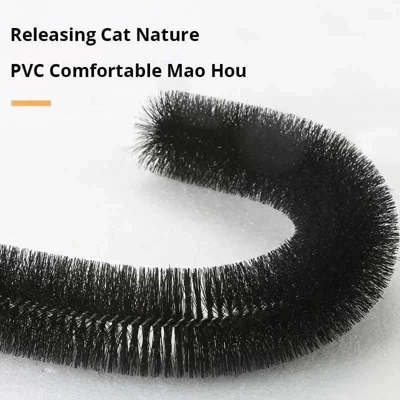 Black PurrSpa self-grooming cat arch with massage brush and scratching pad toy for indoor cats