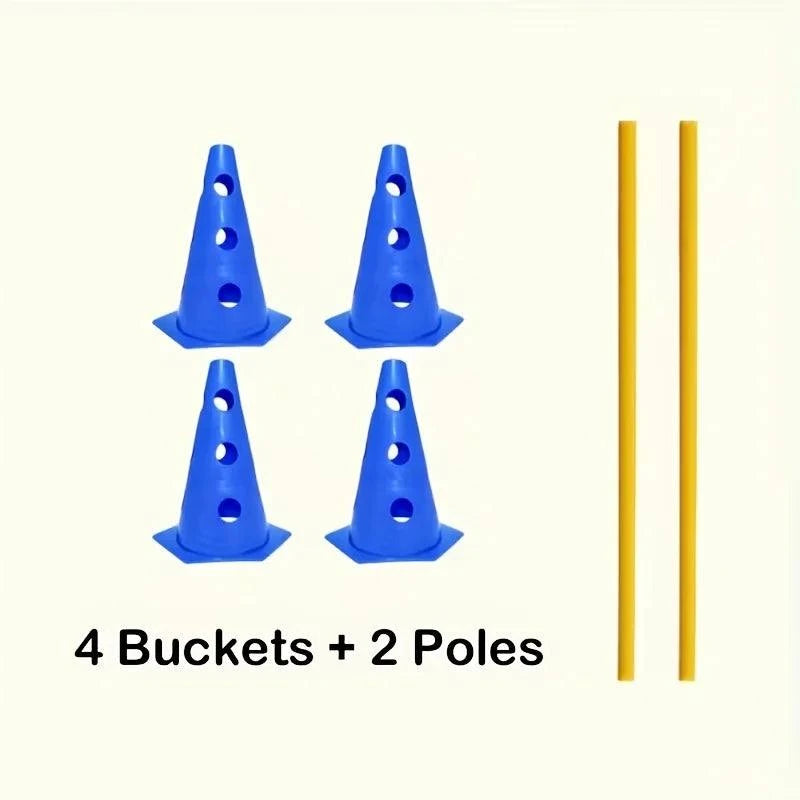 AgilePaws Dog Training Hurdle Set with adjustable hurdles and perforated marker buckets for dog agility training outdoors