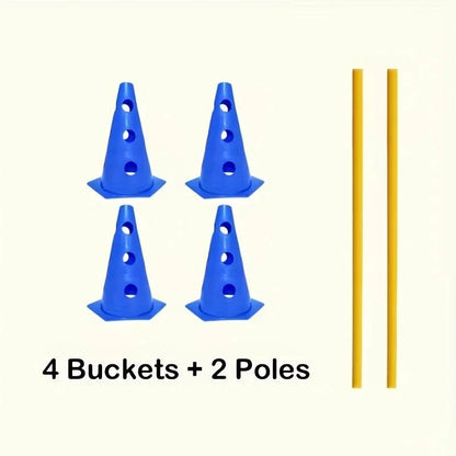 AgilePaws Dog Training Hurdle Set with adjustable hurdles and perforated marker buckets for dog agility training outdoors