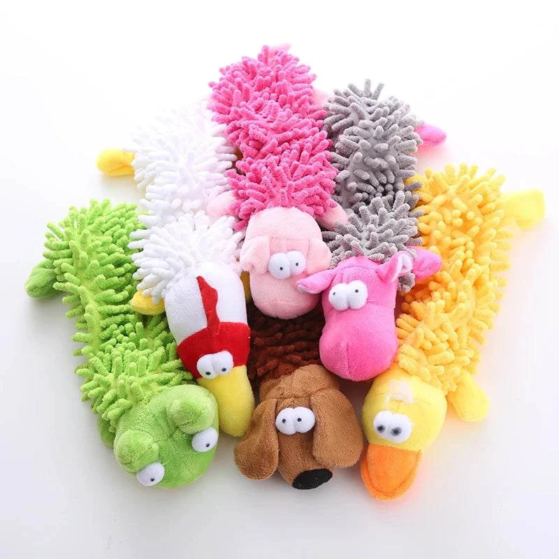 SnuggleSqueak Plush Dog Toy soft fleece squeaky toy for puppies and adult dogs