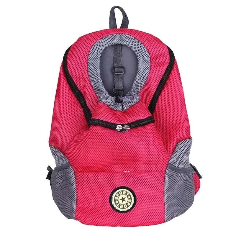 A pink and gray mesh backpack with black trim, featuring a circular 'BORN TO RUN' logo patch on the front pocket, set against a plain white background.