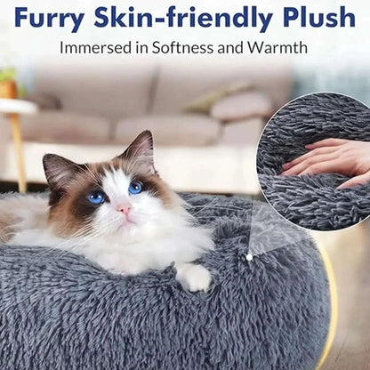 Round plush pet bed for large and medium dogs, super soft and warm winter sleeping bed