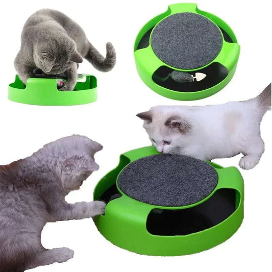 SpinTrack Interactive Cat Toy with circular turntable and rolling mouse for cat exercise and mental stimulation