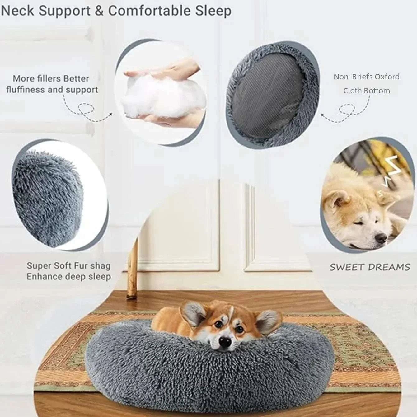 round plush pet bed for large and medium dogs winter warm sleeping fiber material non-slip waterproof bottom machine washable