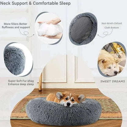 round plush pet bed for large and medium dogs winter warm sleeping fiber material non-slip waterproof bottom machine washable