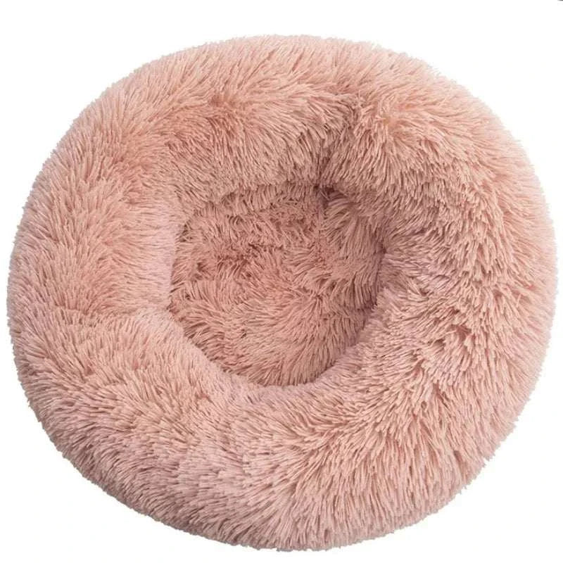Round plush pet bed for large and medium dogs, super soft and warm winter dog house, available in 6 sizes from 40cm to 90cm diameter.