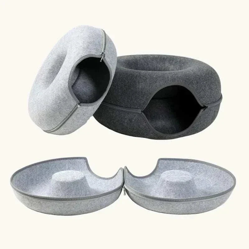 PurrNest™ 2-in-1 cozy donut cat tunnel bed for play, rest, and comfort