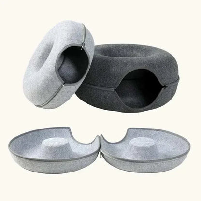 PurrNest™ 2-in-1 cozy donut cat tunnel bed for play, rest, and comfort