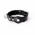 SecureTrack Leather AirTag Collar and matching leash set in black with adjustable buckle and built-in AirTag holder for dogs