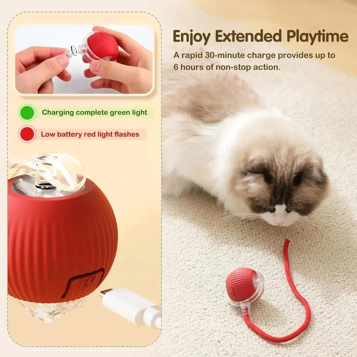 ZoomPaw Smart Interactive Cat Ball automatic rolling rechargeable toy for cats and small dogs