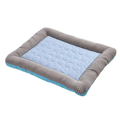 Pink and blue breathable striped cooling pad bed for dogs and cats summer sleep